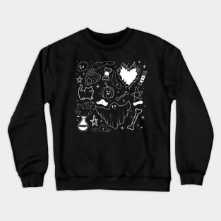 witchy ink pattern for halloween - white Crewneck Sweatshirt